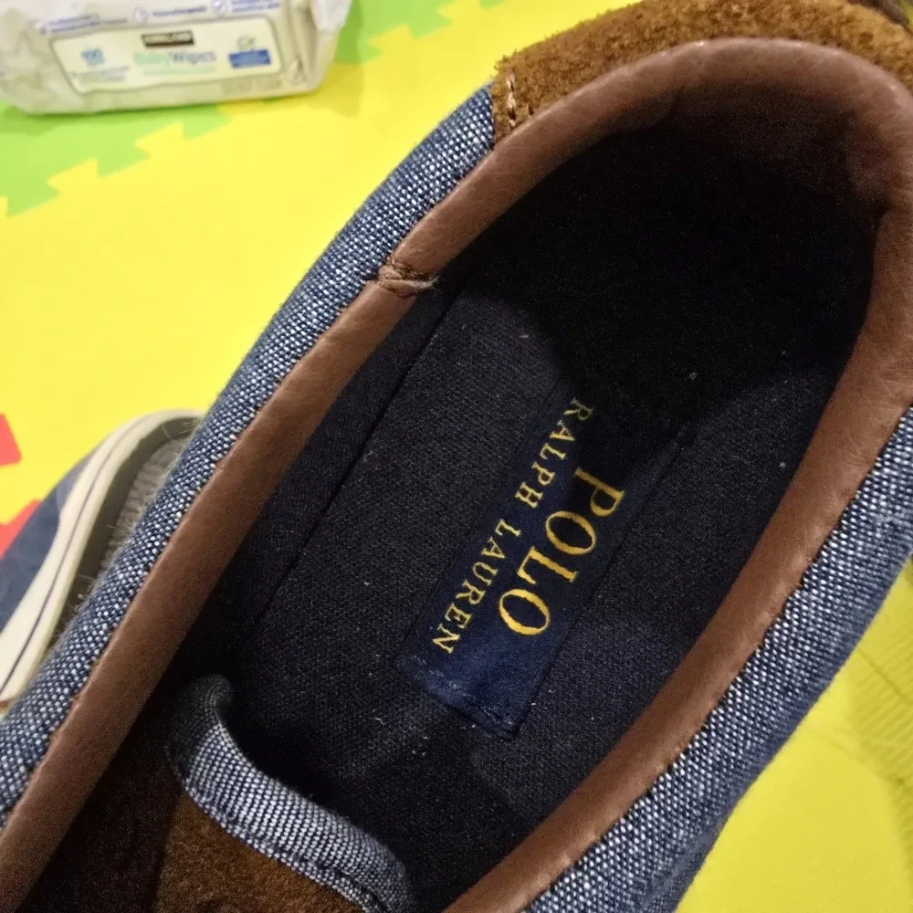Polo Ralph Lauren Vaughn Saddle‎ Chambray Sneakers - Men's Size 8.5D - Blue/Tan